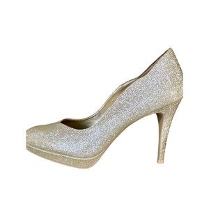 FIONI Glitter Platform Stiletto Pumps Champagne Gold SZ 8 Almond Toe Cushioned